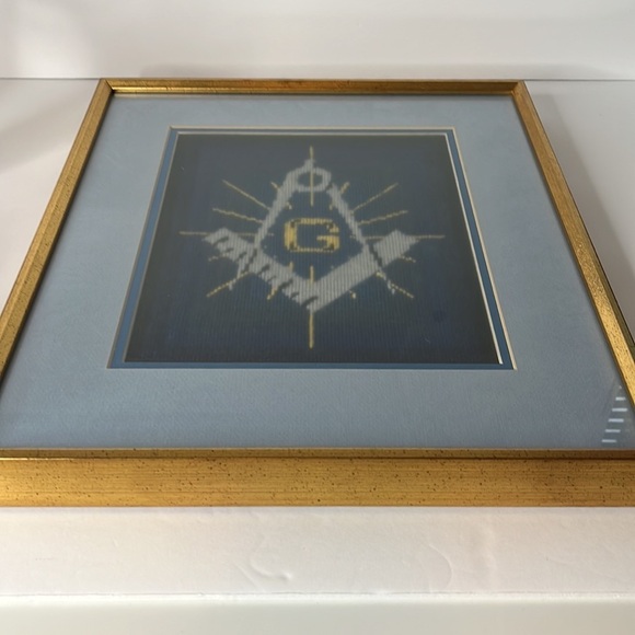 Vintage‎ Masonic Lodge Cross Stitch Gold Framed Matted Handmade Needlework - Picture 6 of 6